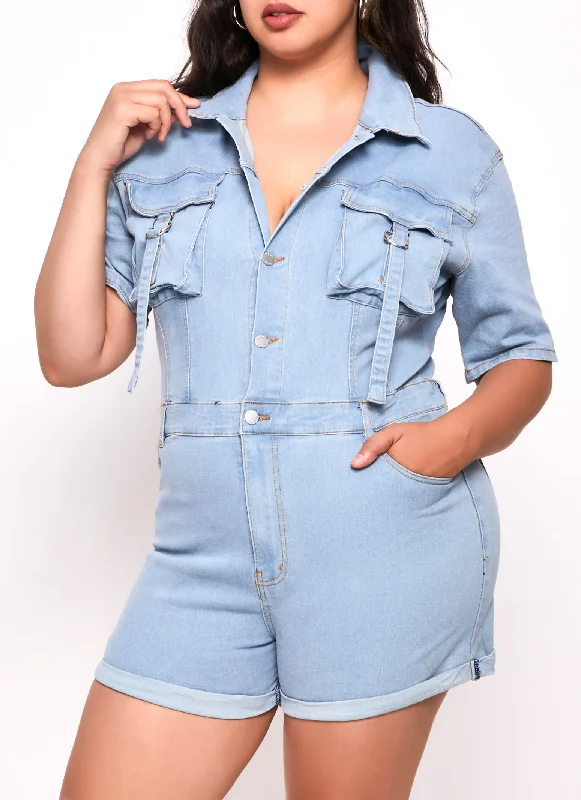 Plus Size Daisy Denim Utility Romper