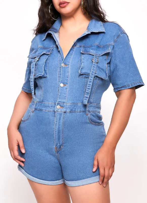 Plus Size Daisy Denim Utility Romper