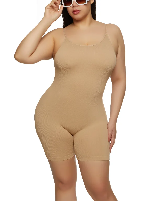 Plus Size Seamless Ribbed Cami Romper