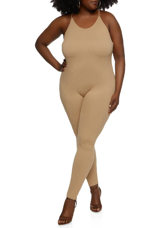 Plus Size Seamless Scoop Neck Cami Catsuit