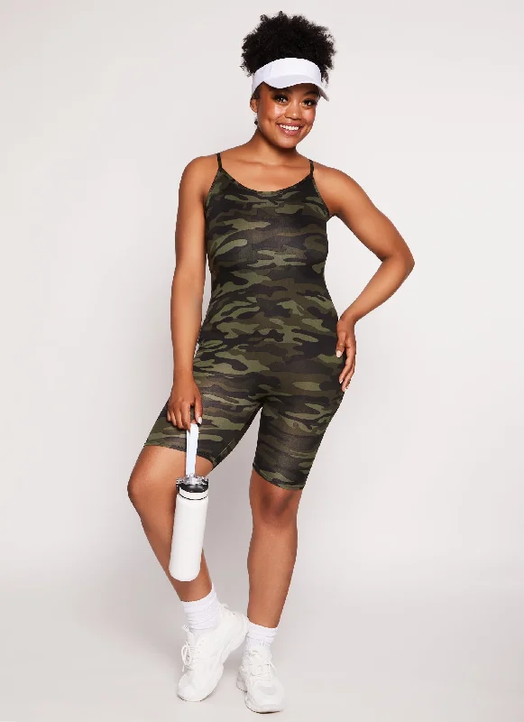 Plus Size Camo Cami Biker Romper