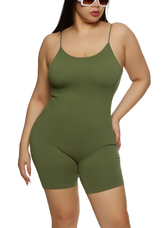 Plus Size Seamless Ribbed Cami Romper