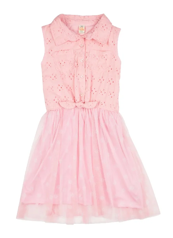 Girls Eyelet Floral Tulle Dress