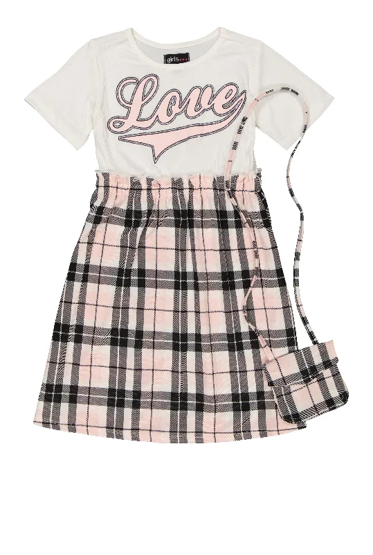 Girls Love Graphic Skater Dress with Purse