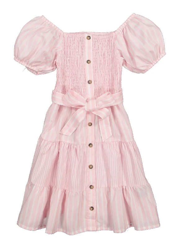 Girls Puff Sleeve Smocked Peasant Dress