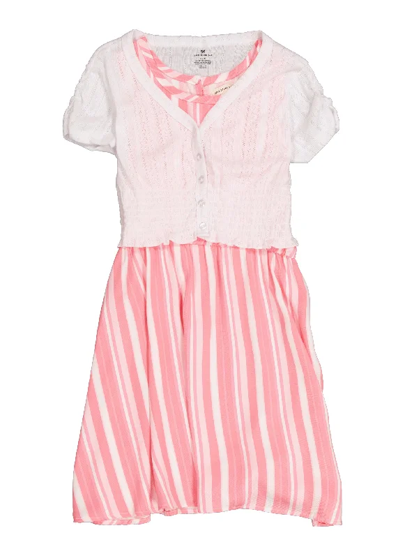 Girls Striped Dress with Cardigan