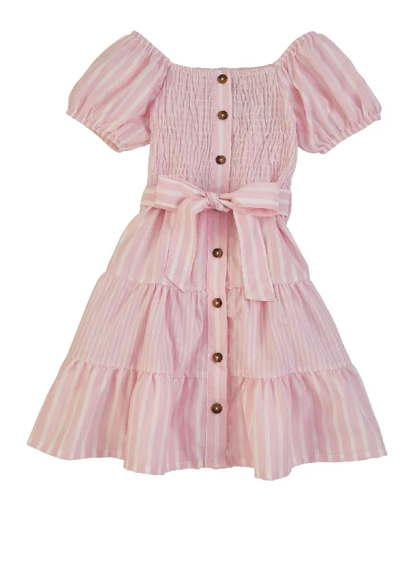 Little Girls Puff Sleeve Smocked Tiered Dress