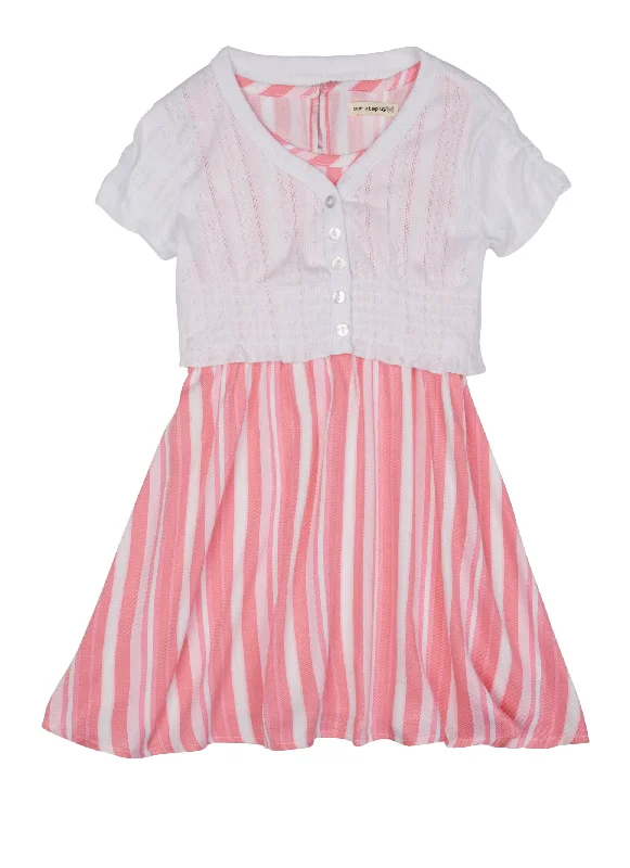 Little Girls Striped Tank Dress with Cardigan