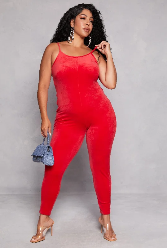 Plus Size Velour Cami Catsuit