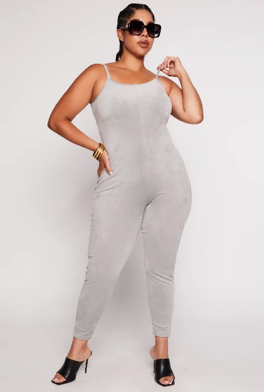 Plus Size Velour Cami Catsuit