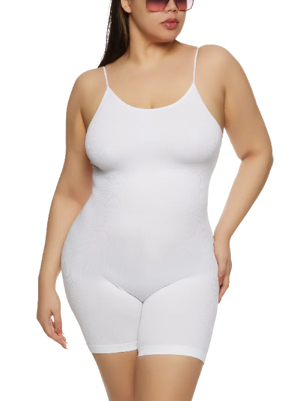 Plus Size Seamless Ribbed Cami Romper