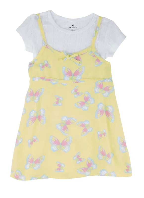 Toddler Girls Butterfly Print Dress and Tee