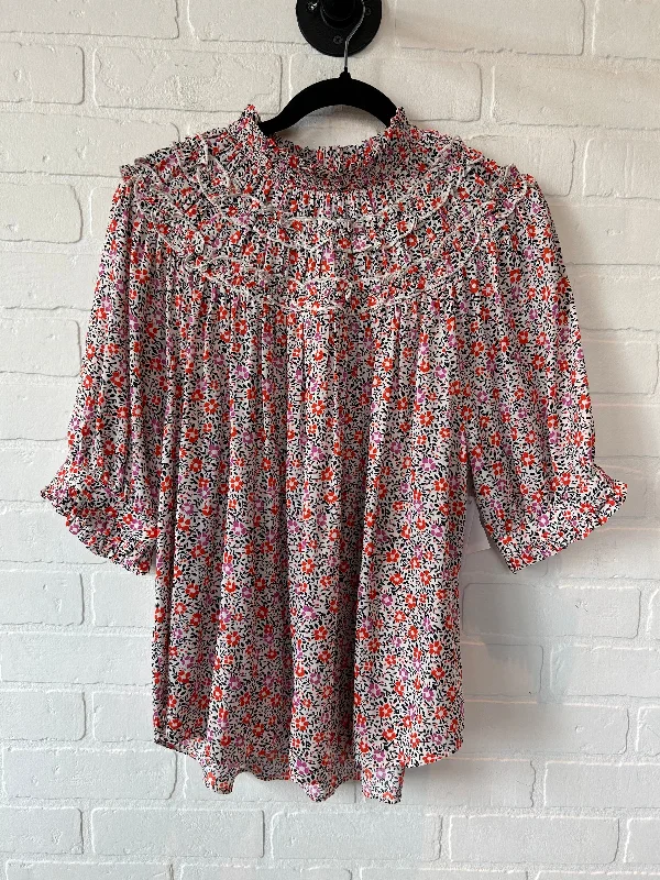 Top Short Sleeve By Ann Taylor In Floral Print, Size: L