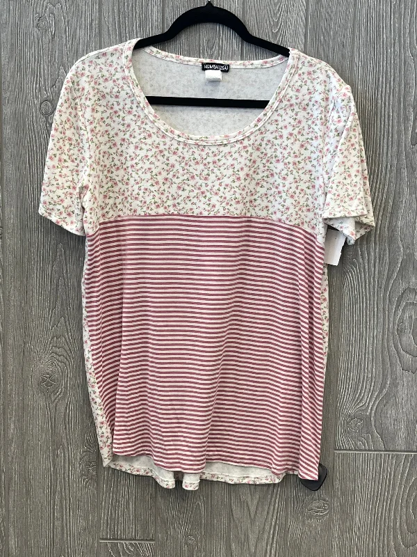 Top Short Sleeve By Heimish Usa In Pink & White, Size: L