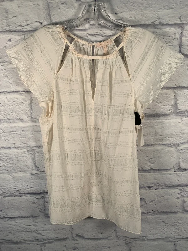 Top Short Sleeve Designer By Rebecca Taylor In Cream, Size: M