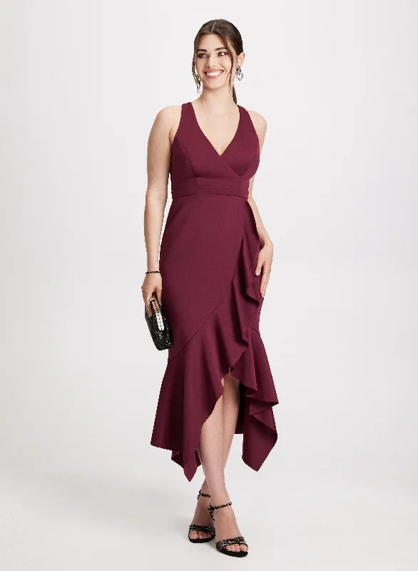 Asymmetric Ruffle Evening Dress