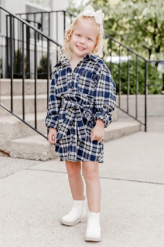 Make My Day Kid's Navy Plaid Shirt Dress FINAL SALE