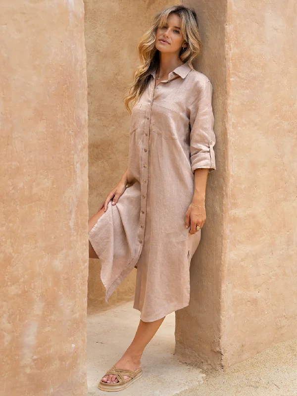 Paloma Linen Shirt Dress Tea Rose