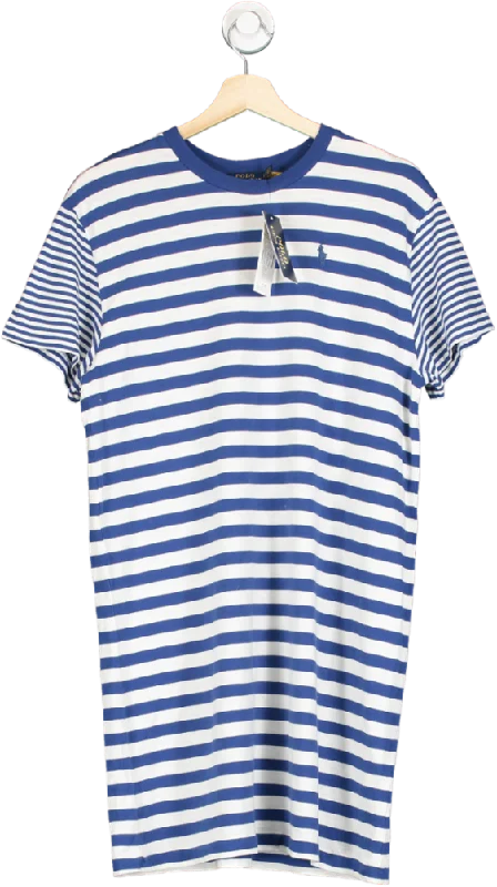 Polo Ralph Lauren Blue Striped Embroidered Polo Pony Logo T-Shirt Dress UK L