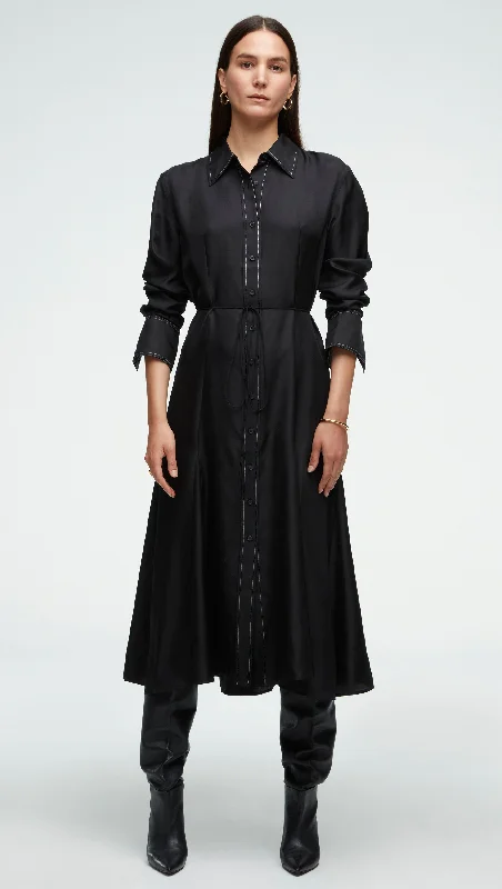 Soft Shirt Dress in Silk Twill | Black