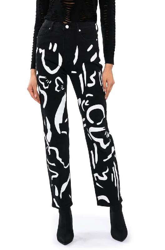 ABSTRACT PAINTED HIGH WAISTED WIDE LEG JEAN