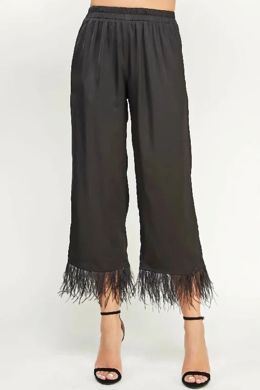 Foncy Feather Trim Pants In Black