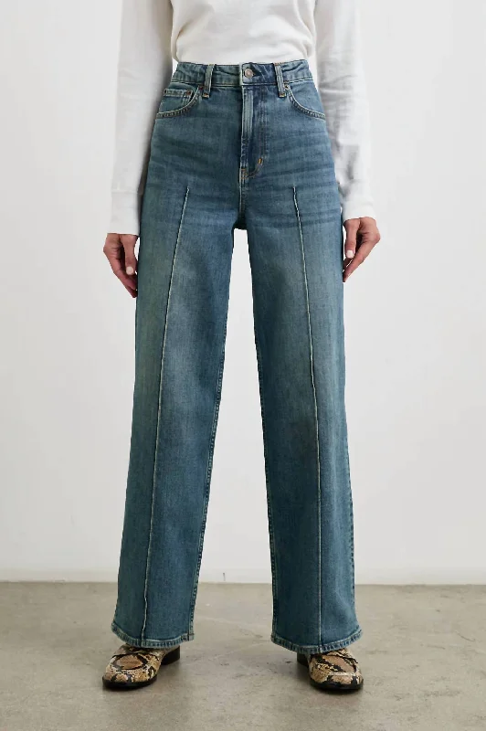 Getty Pintuck Wide Leg Jean In Authentic Blue