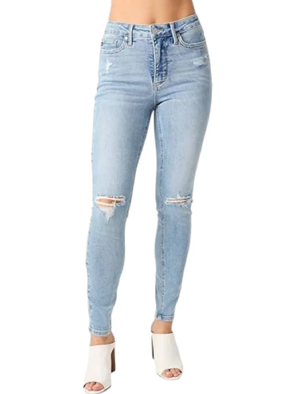 Knee-D To Know Basis Tummy Control Skinny Jeans In Blue