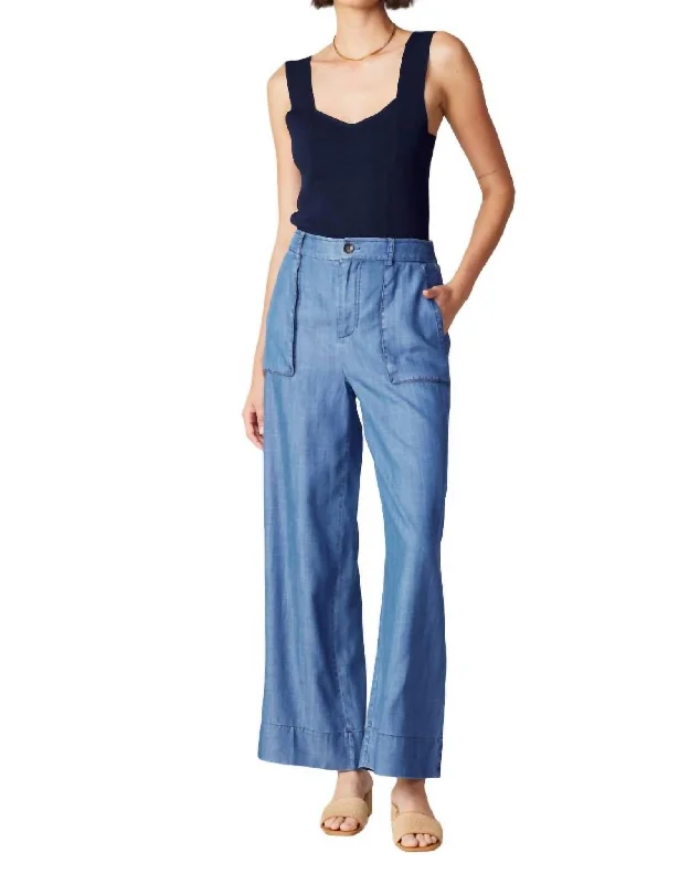 Wide Cargo Pants Side Pocket In Chambray