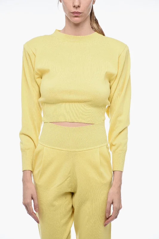 Art Essay Cashmere Crop Sweater with Padded Shoulders