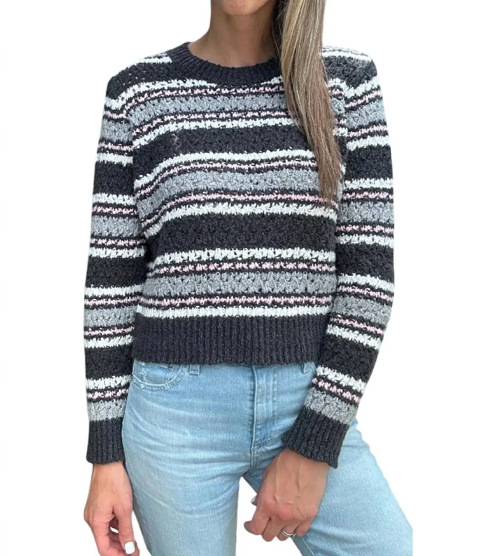 Chunky Stripe Fancy Stitch Sweater In Charcoal/pink