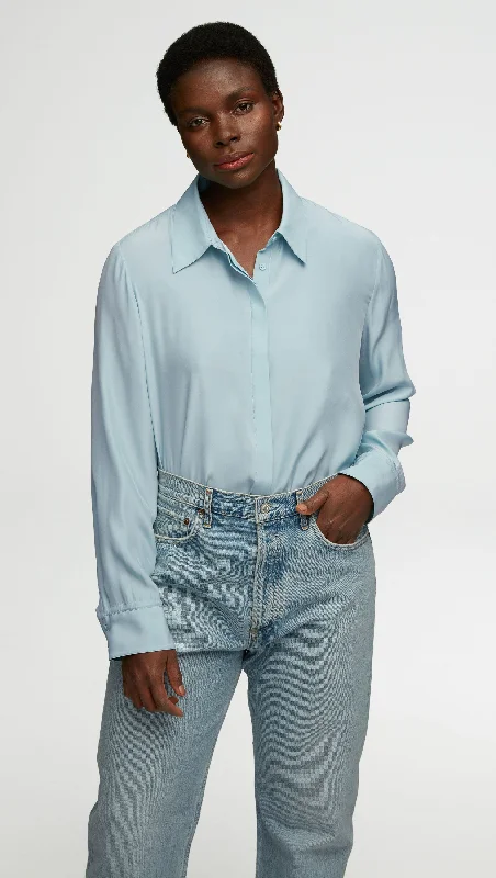 Collared Shirt in Matte-side Silk Charmeuse | Seafoam Blue