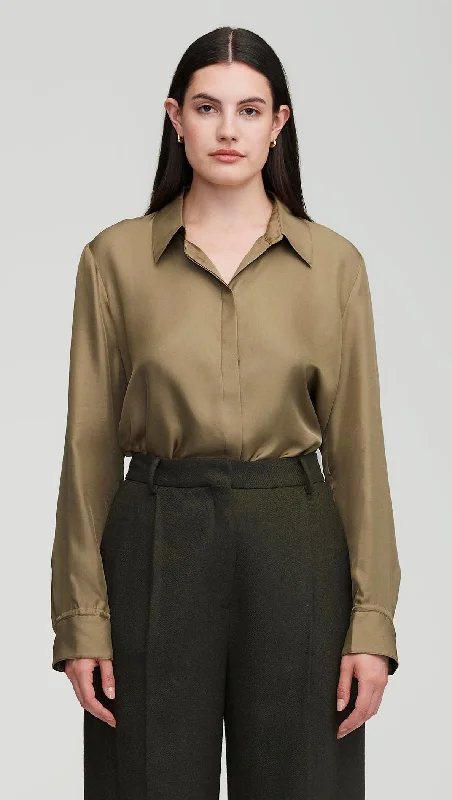 Collared Shirt in Silk Twill | Moss