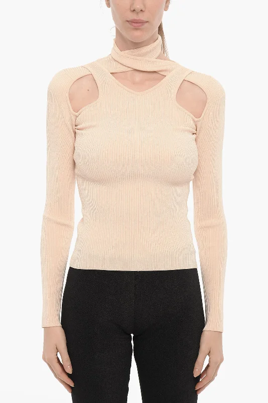 Coperni Solid Color Ribbed Sweater with Cut-Out Details