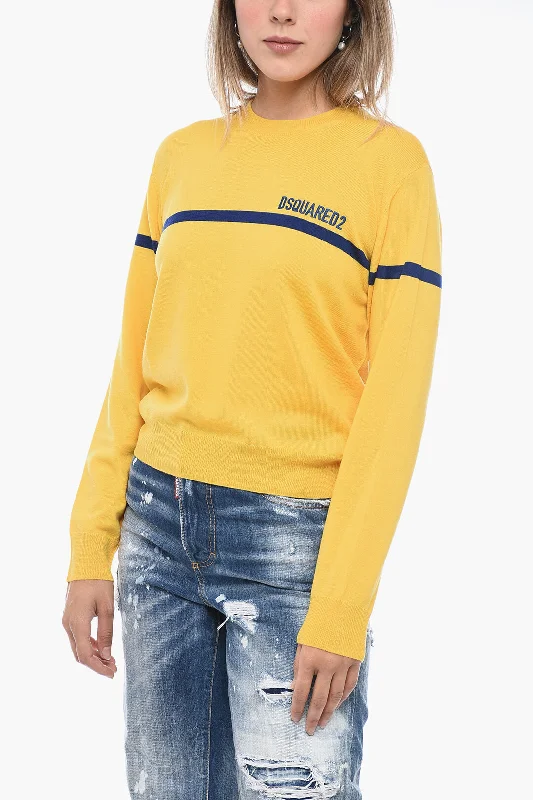 Dsquared2 Crew Neck Virgin Wool Sweater with Embroidered Logo