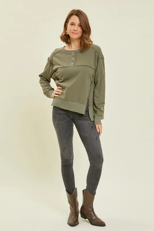 Endless Patience Oversized Long Sleeve Top (Olive)