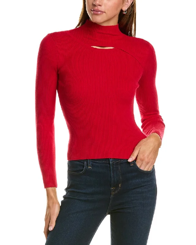 Lea & Viola Cutout Mock Neck Sweater