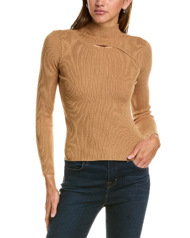 Lea & Viola Cutout Mock Neck Sweater