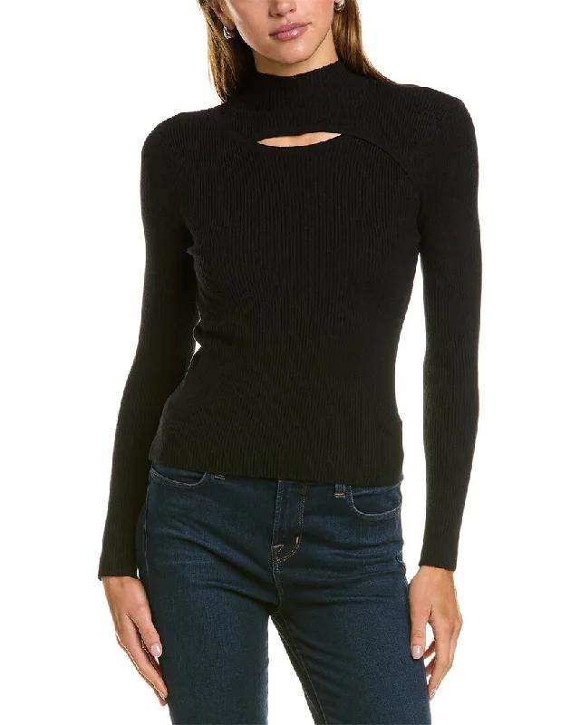 Lea & Viola Cutout Mock Neck Sweater