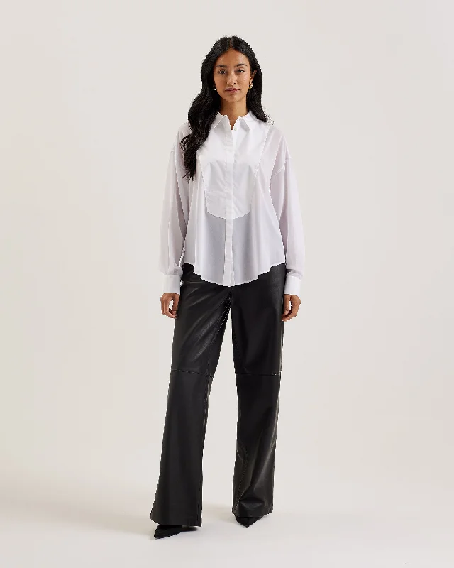 Lechosa Oversized Chiffon Bib Detail Shirt White