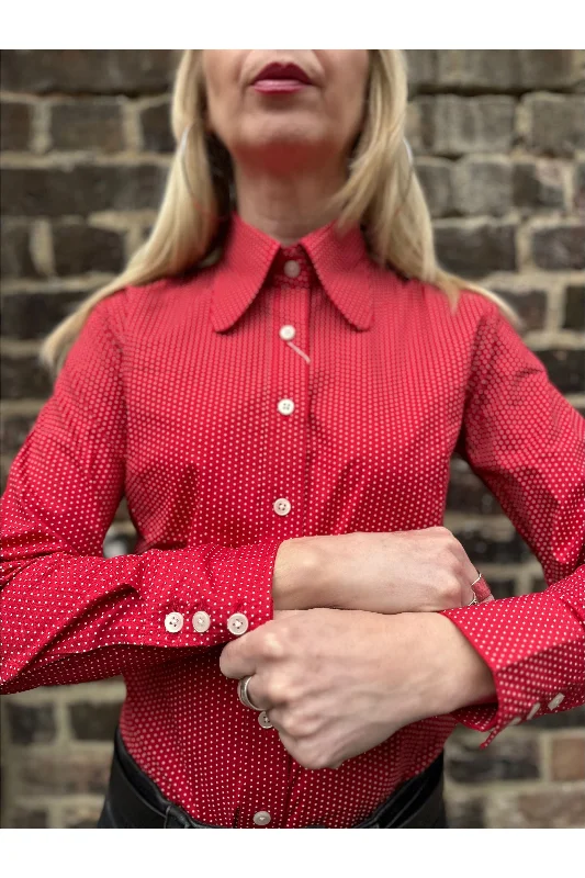 Mr Bridger - Women's 'The Lola' Cherry Red and White Pindot Beagle Collar - Shirt