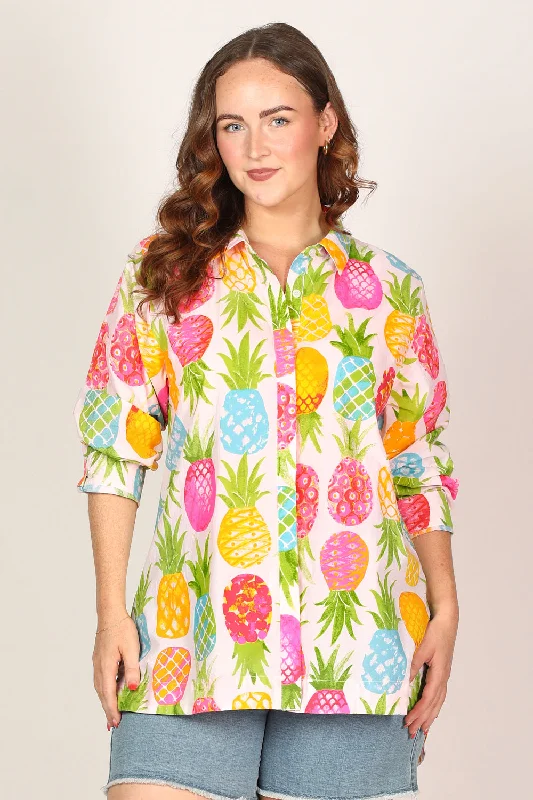 Oversized Boyfriend Shirt in Tropical Sunrise