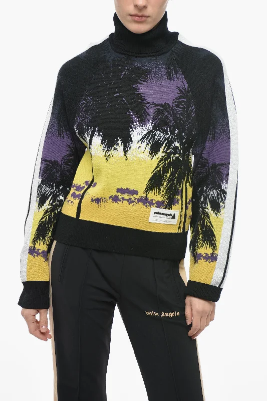 Palm Angels Plant Motif Turtleneck Sweater