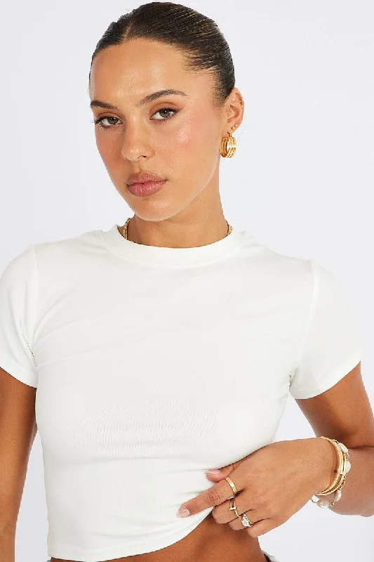 White T Shirt Short Sleeve Crew Neck