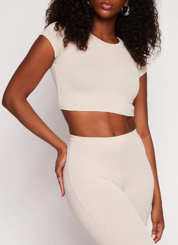 Ribbed Crew Neck Cropped Tee