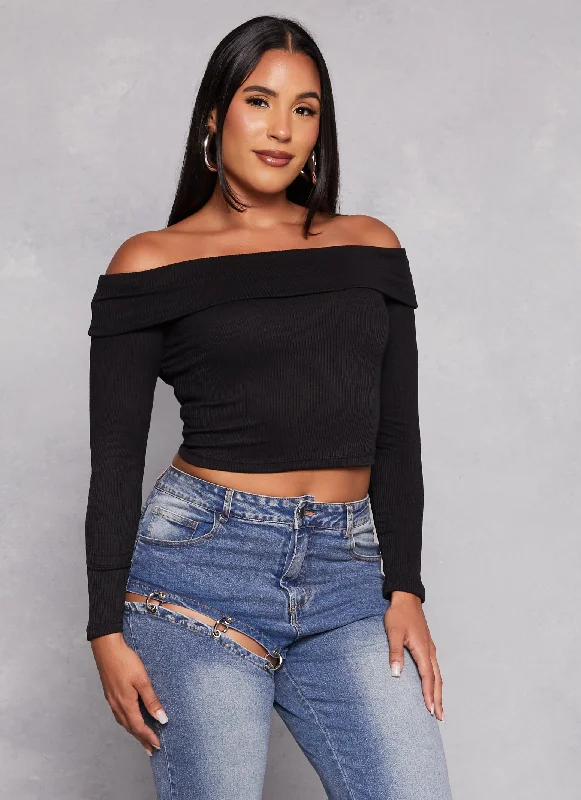 Iris Long Sleeve Off the Shoulder Crop Top