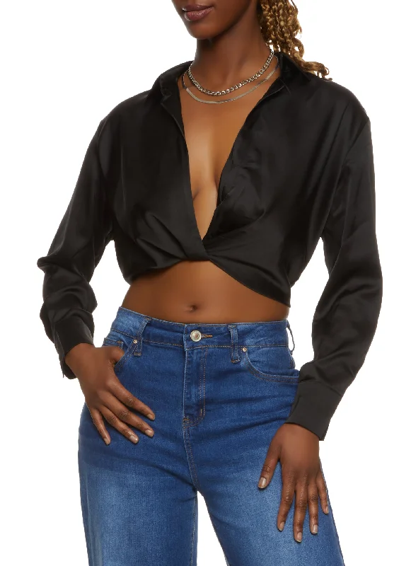 Satin Twist Front Crop Top