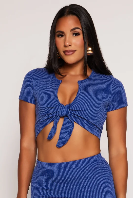 Ribbed Tie Front Crop Top