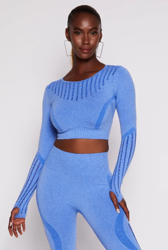 Seamless Laser Cut Long Sleeve Crop Top