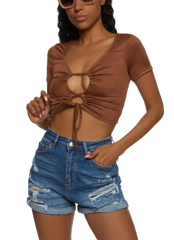 Cut Out Lace Up Front Crop Top